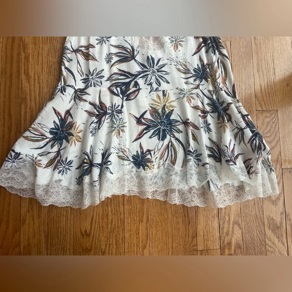 Free People White Floral Lace-Trim Tank